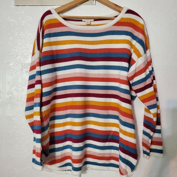 Westbound woman 1X striped colorful rainbow sweater sweatshirt top - Picture 13 of 13